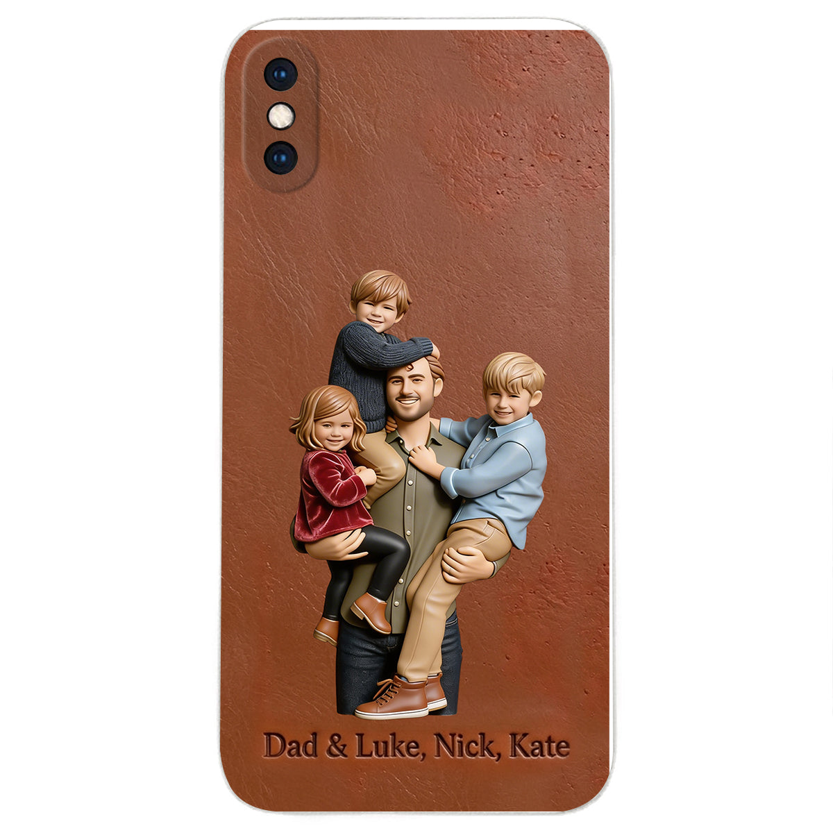 Best Dad Ever - Personalized Father 3D Embossed Leather Phone Case