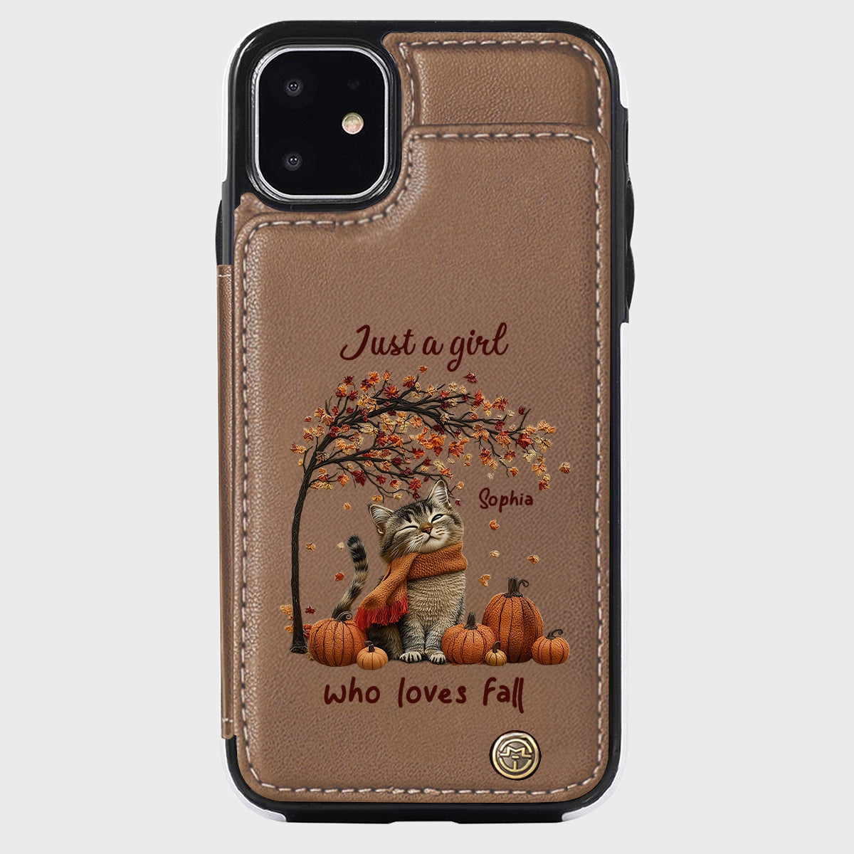 Einfach ein Mädchen, das den Herbst liebt – Personalisierte Handyhülle mit Katzenmotiv