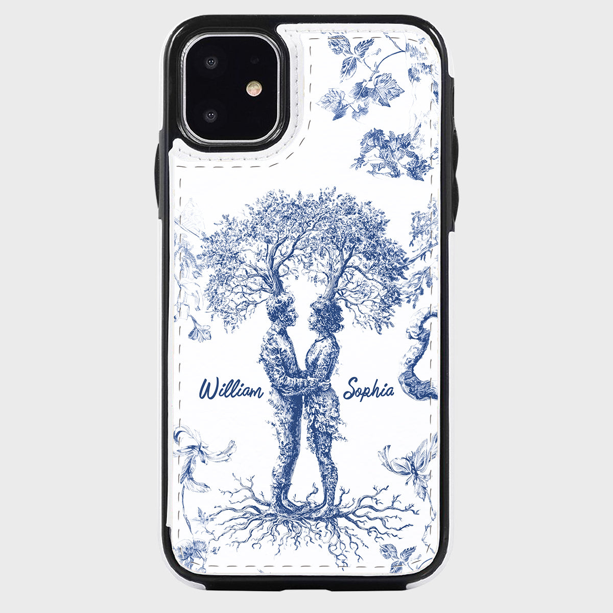 Jahrestagsgeschenk im Toile-de-Jouy-Stil: „Du & Ich, wir schaffen das“ – Personalisierte, faltbare Handyhülle für Paare