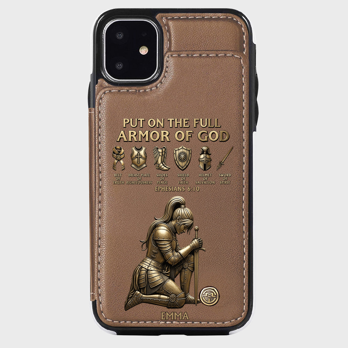 Legt die ganze Rüstung Gottes an – Personalisierte christliche Handyhülle mit Brieftaschenfunktion