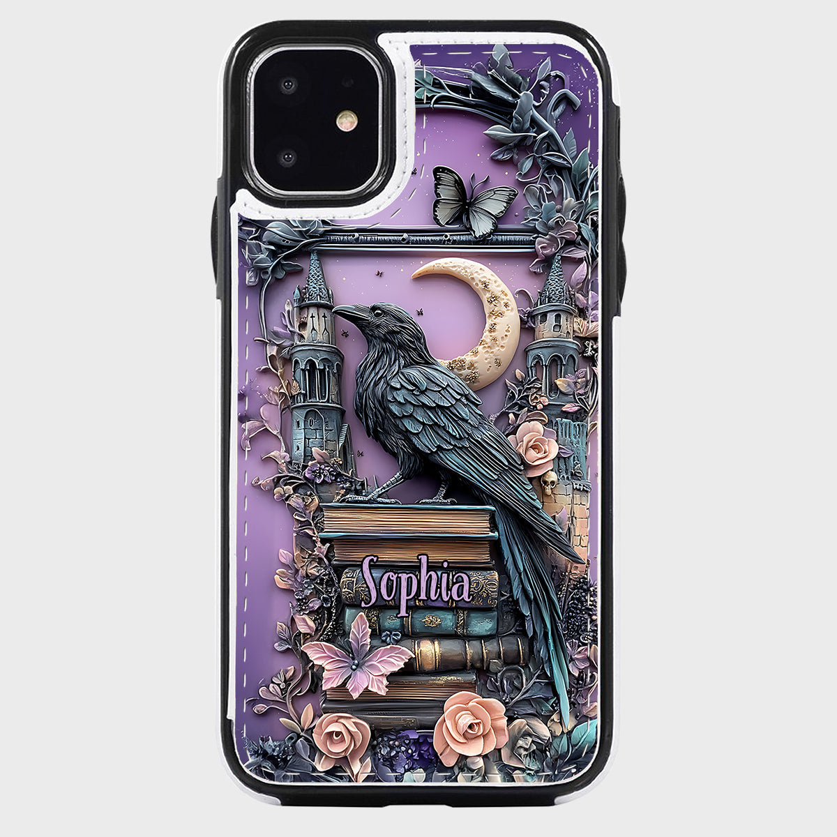 Dark Academia Buchleser – Personalisierte, faltbare Handyhülle im Buchformat