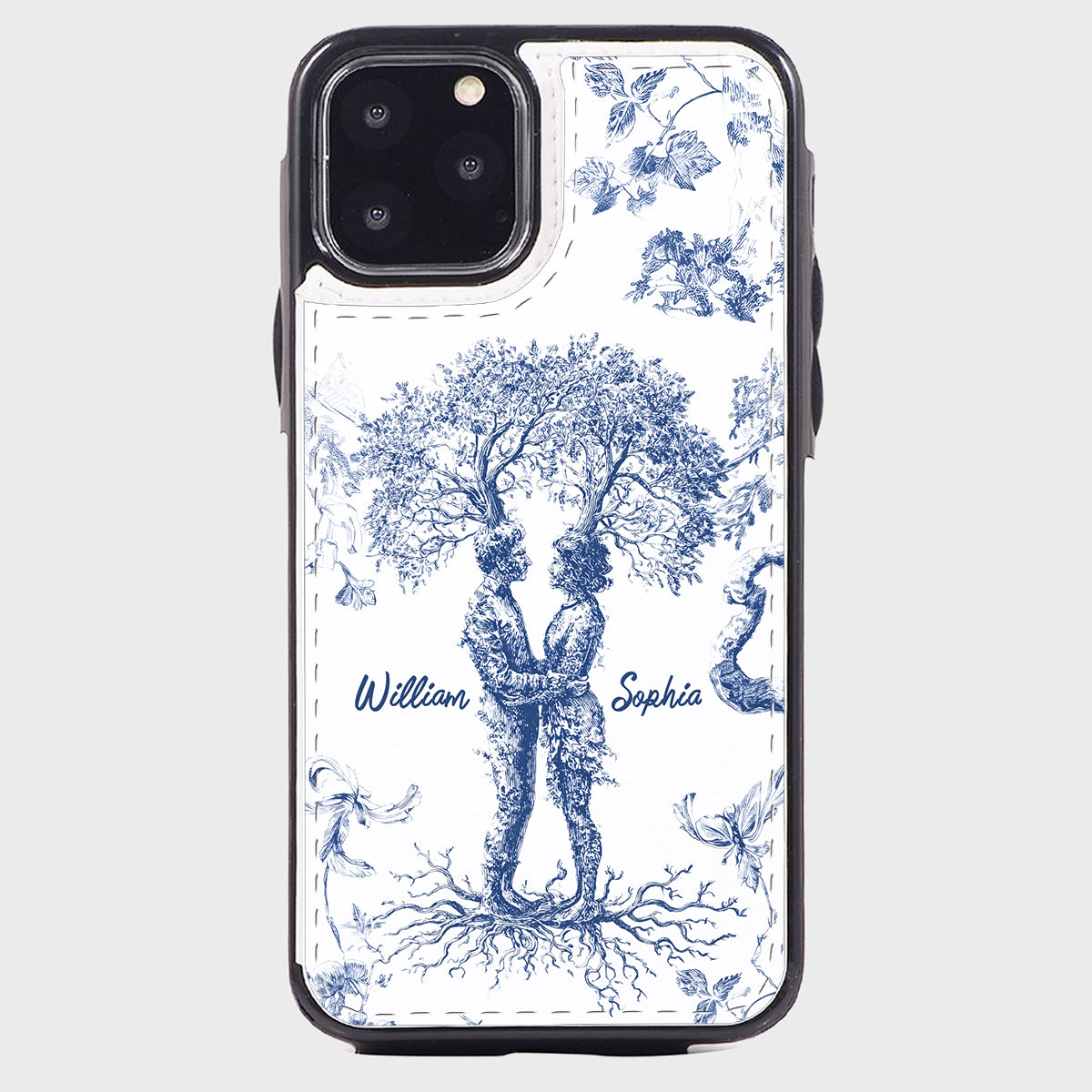 Jahrestagsgeschenk im Toile-de-Jouy-Stil: „Du & Ich, wir schaffen das“ – Personalisierte, faltbare Handyhülle für Paare