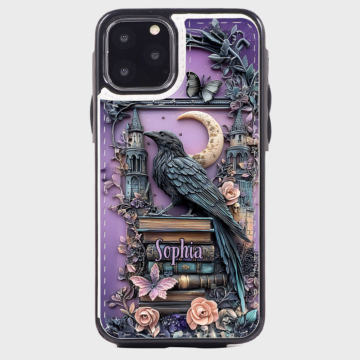 Dark Academia Buchleser – Personalisierte, faltbare Handyhülle im Buchformat