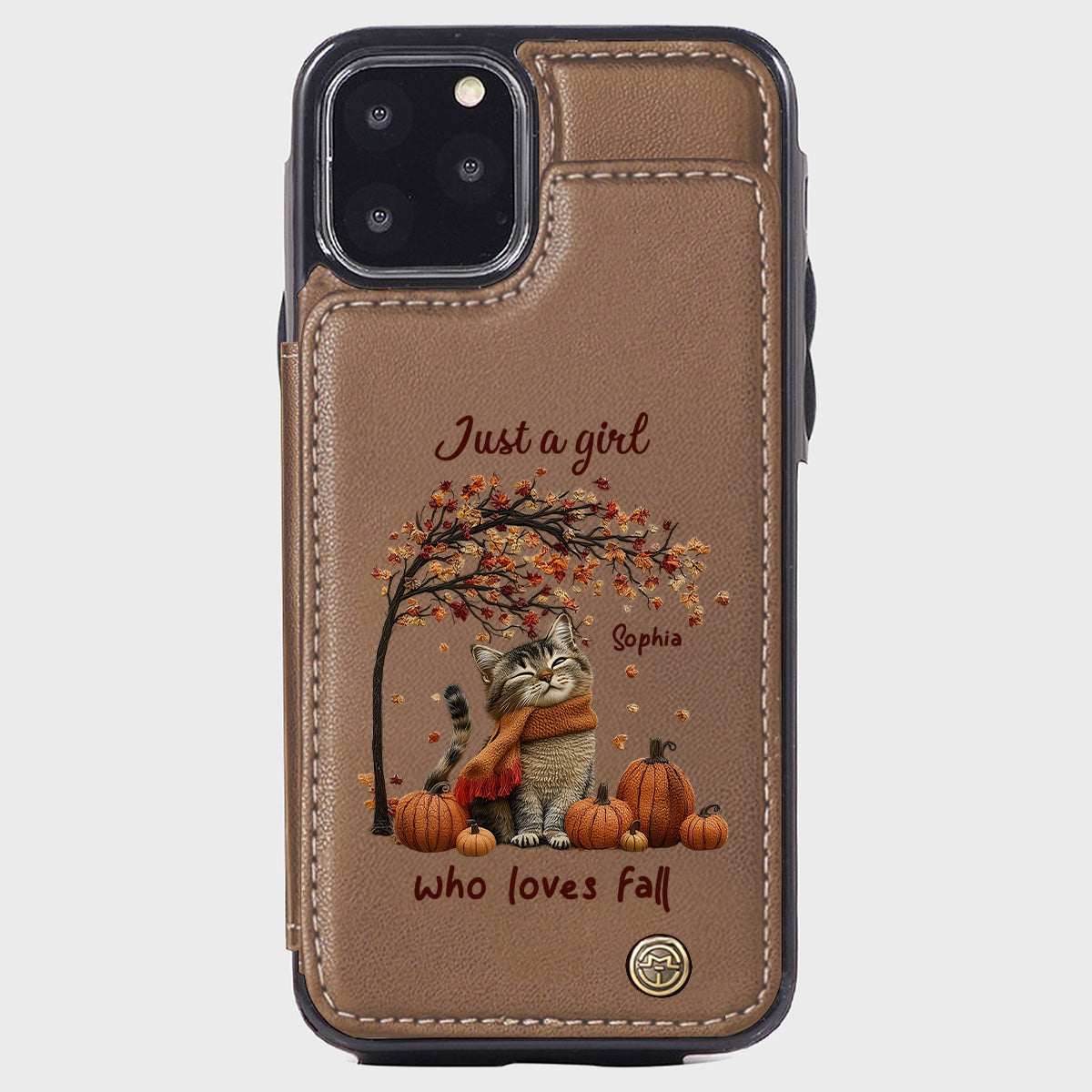 Einfach ein Mädchen, das den Herbst liebt – Personalisierte Handyhülle mit Katzenmotiv