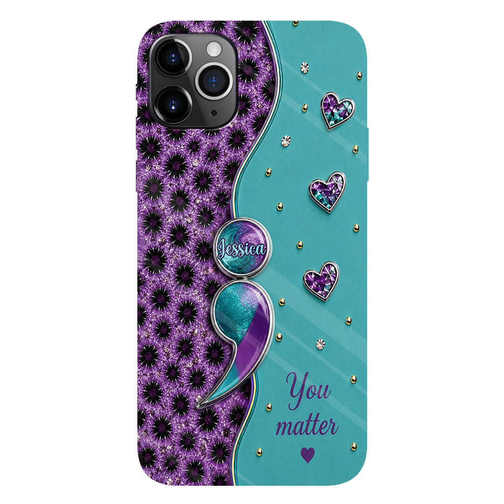 You Matter Teal Purple Semicolon - Personalized Suicide Prevention Full Print Phone Case