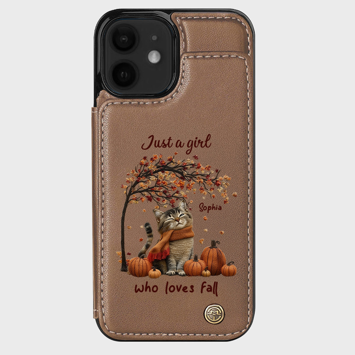 Einfach ein Mädchen, das den Herbst liebt – Personalisierte Handyhülle mit Katzenmotiv