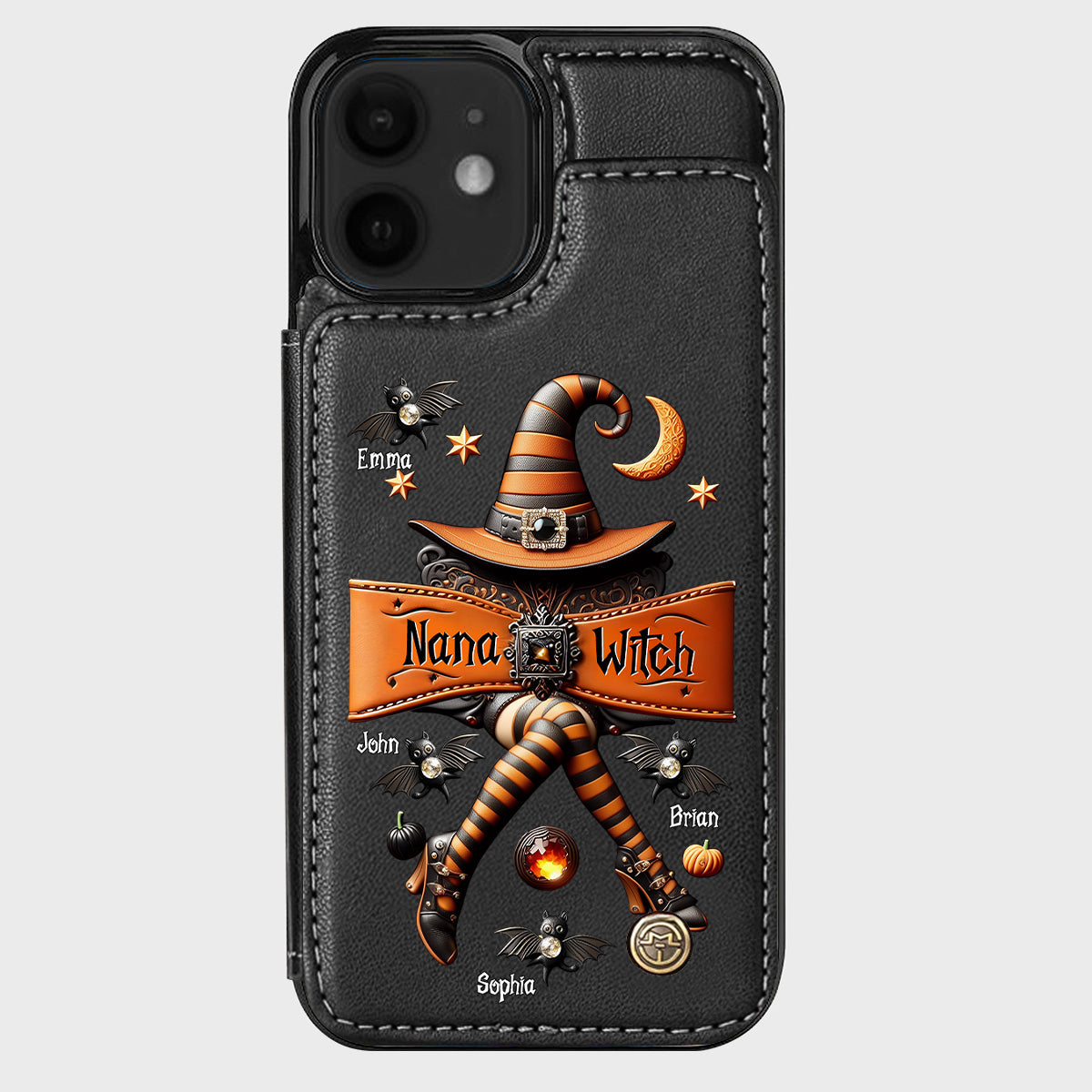 Halloween-Geschenk für Oma und Hexenmutter – Personalisierte Handyhülle mit Geldbörsenfunktion