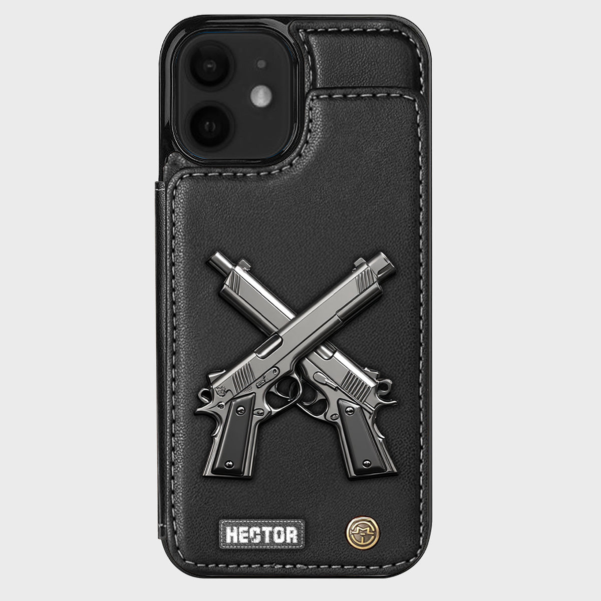 Gekreuzte Pistolen – Personalisierte Handyhülle mit taktischer Ausrüstung