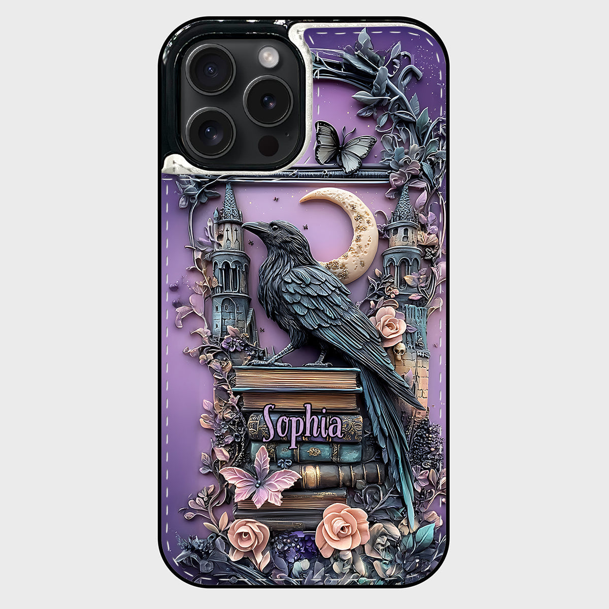 Dark Academia Buchleser – Personalisierte, faltbare Handyhülle im Buchformat