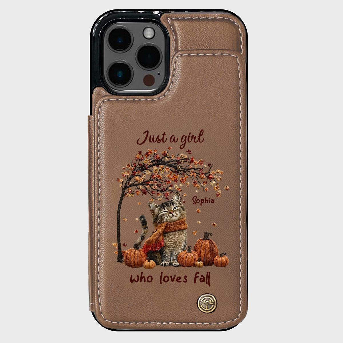 Einfach ein Mädchen, das den Herbst liebt – Personalisierte Handyhülle mit Katzenmotiv