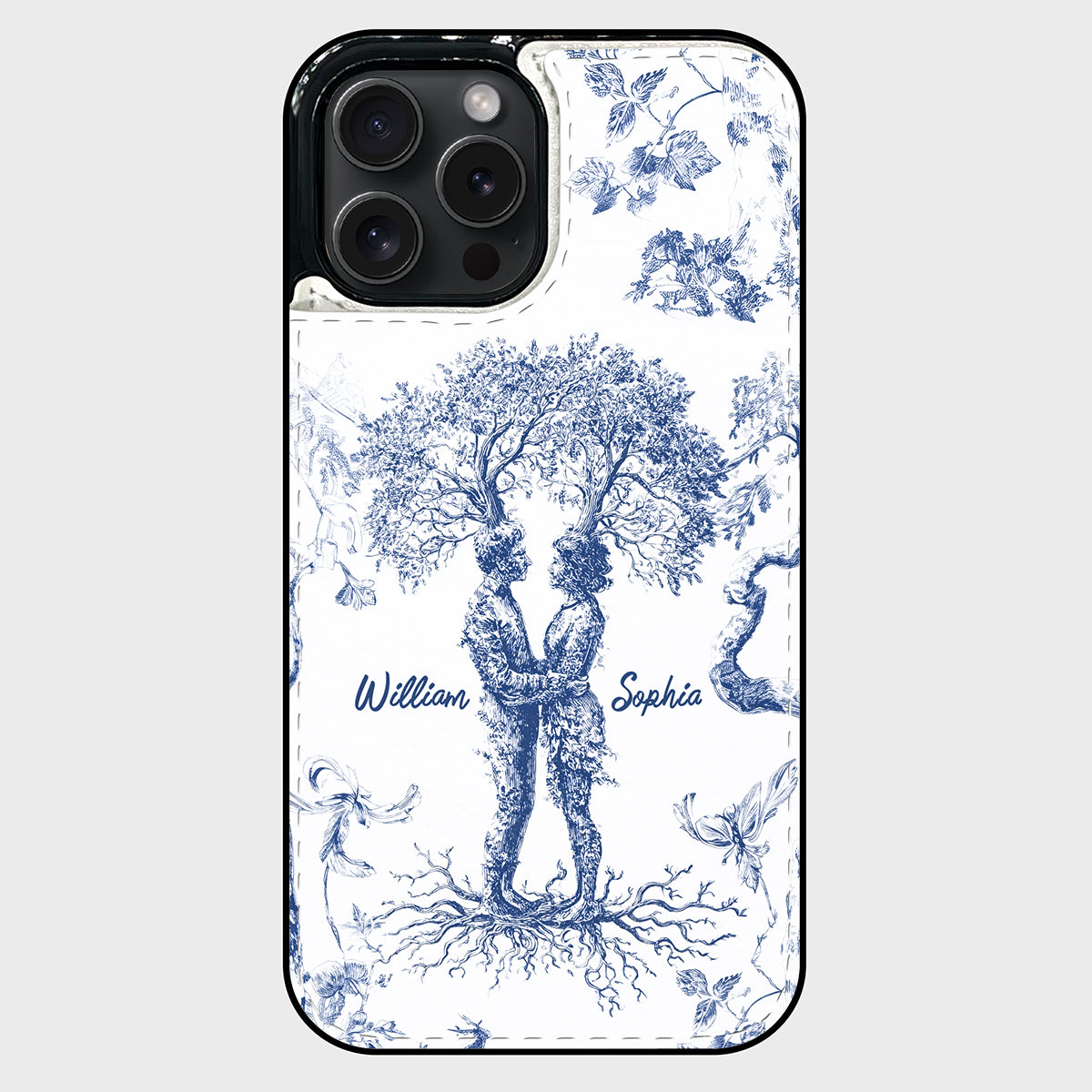 Jahrestagsgeschenk im Toile-de-Jouy-Stil: „Du & Ich, wir schaffen das“ – Personalisierte, faltbare Handyhülle für Paare