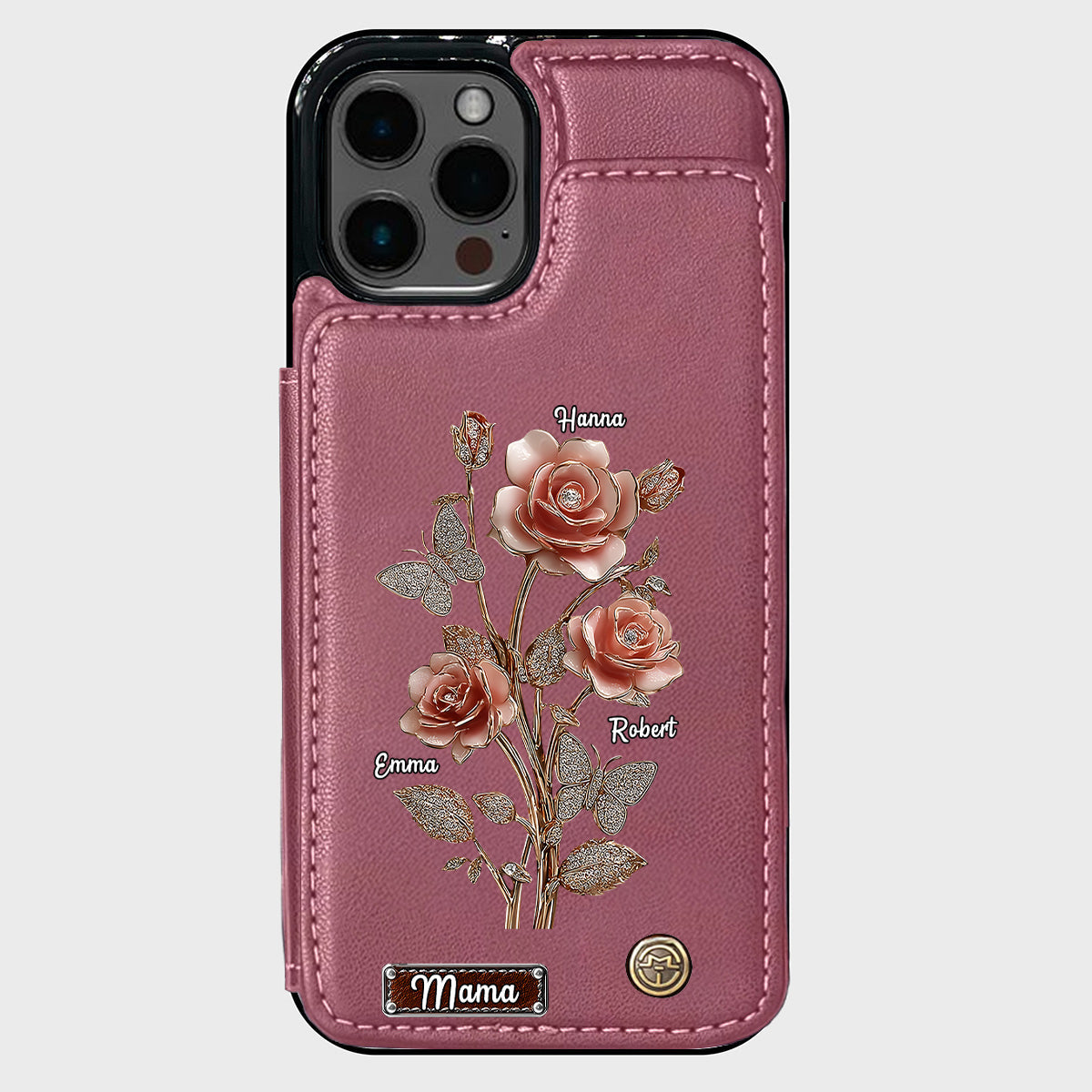 Mutter und Rosen – Personalisierte Handyhülle mit Geldbörsenformat für Mutter