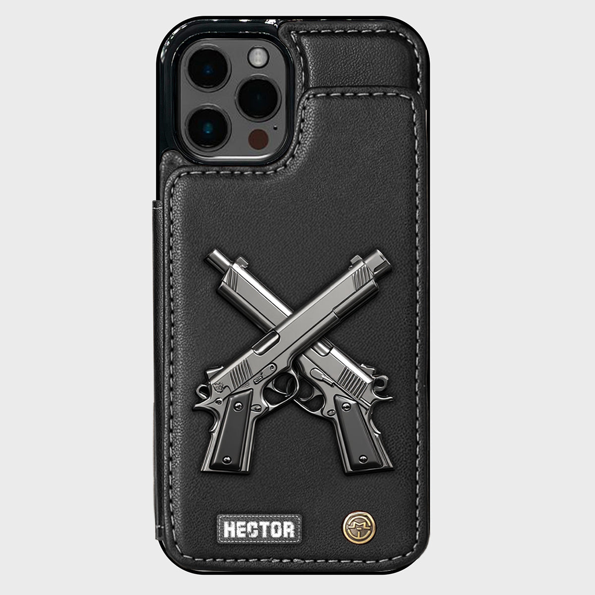 Gekreuzte Pistolen – Personalisierte Handyhülle mit taktischer Ausrüstung