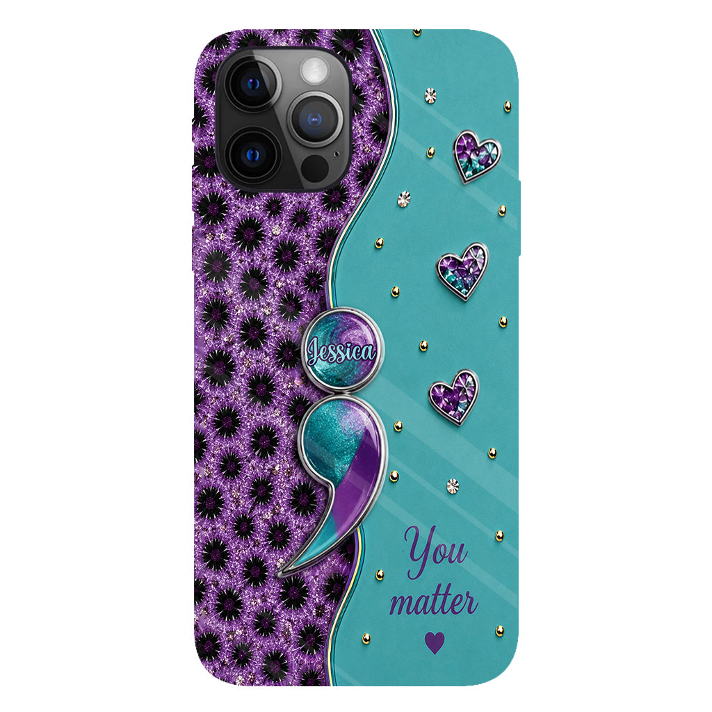 You Matter Teal Purple Semicolon - Personalized Suicide Prevention Full Print Phone Case
