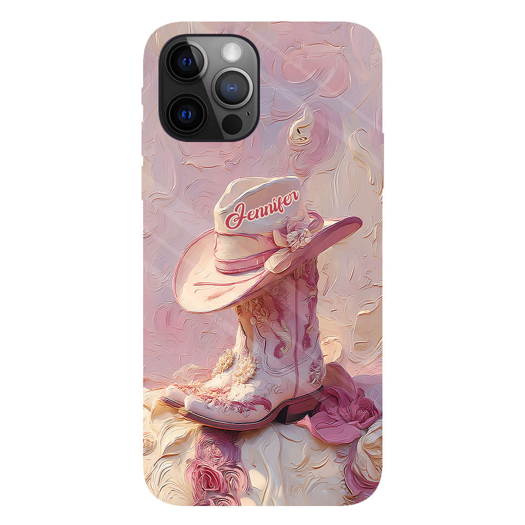 Pink Cowgirl - Personalized Cowgirl Full Print Phone Case & Phone Grip