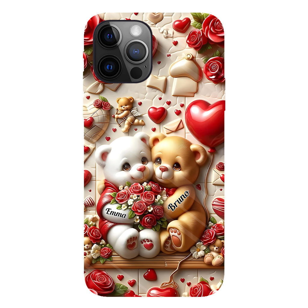 Cute Bear Couple - Personalized Couple Full Print Phone Case