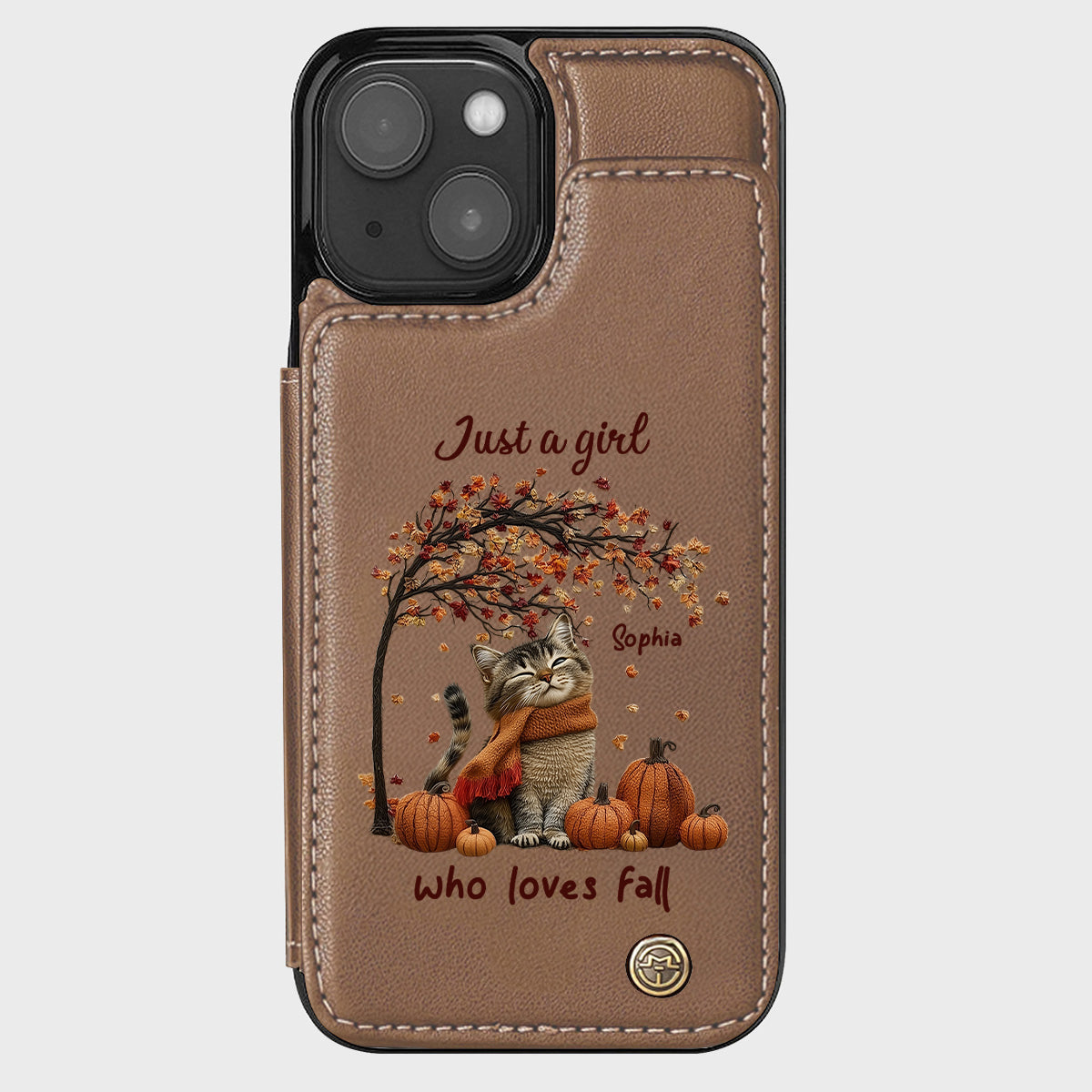 Einfach ein Mädchen, das den Herbst liebt – Personalisierte Handyhülle mit Katzenmotiv