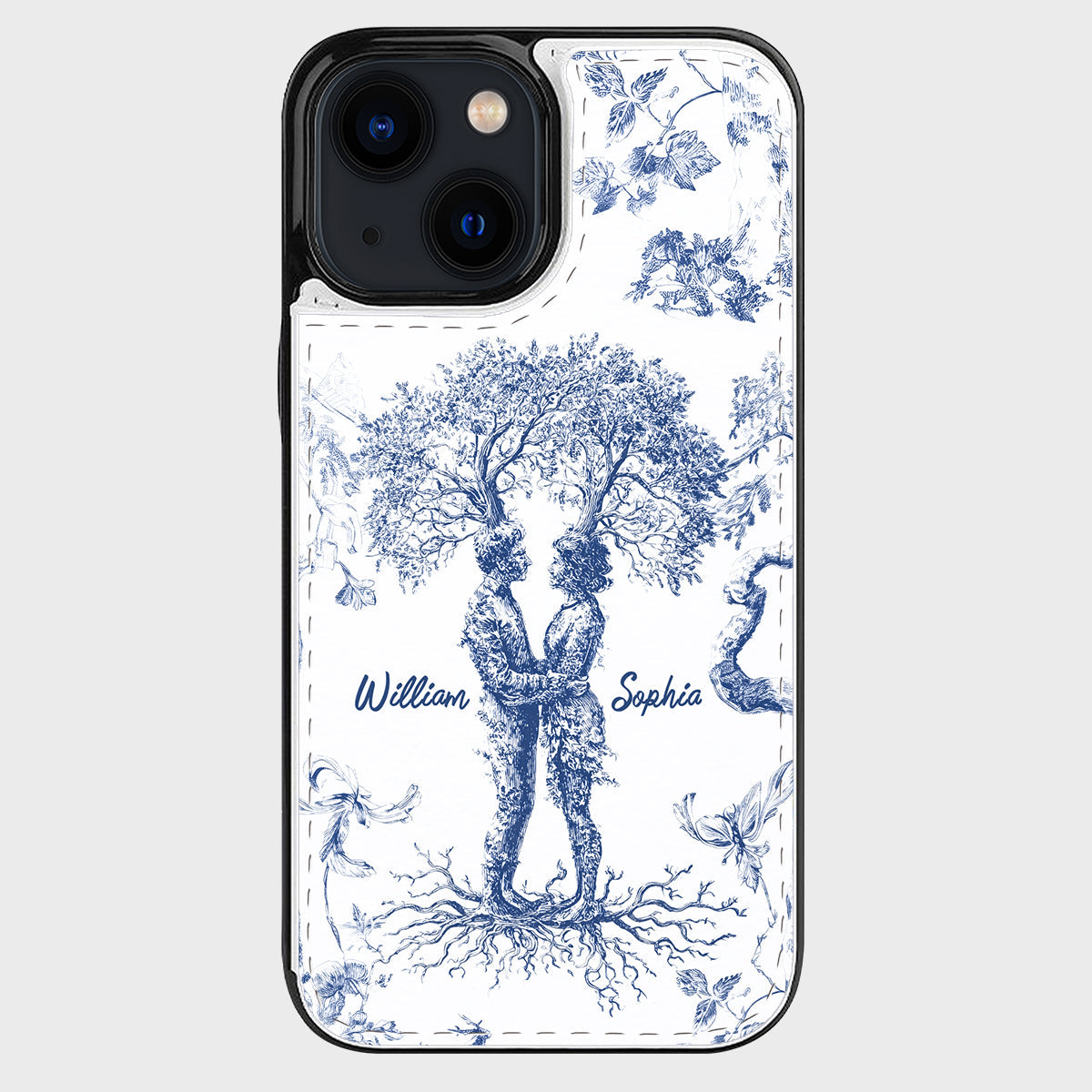 Jahrestagsgeschenk im Toile-de-Jouy-Stil: „Du & Ich, wir schaffen das“ – Personalisierte, faltbare Handyhülle für Paare