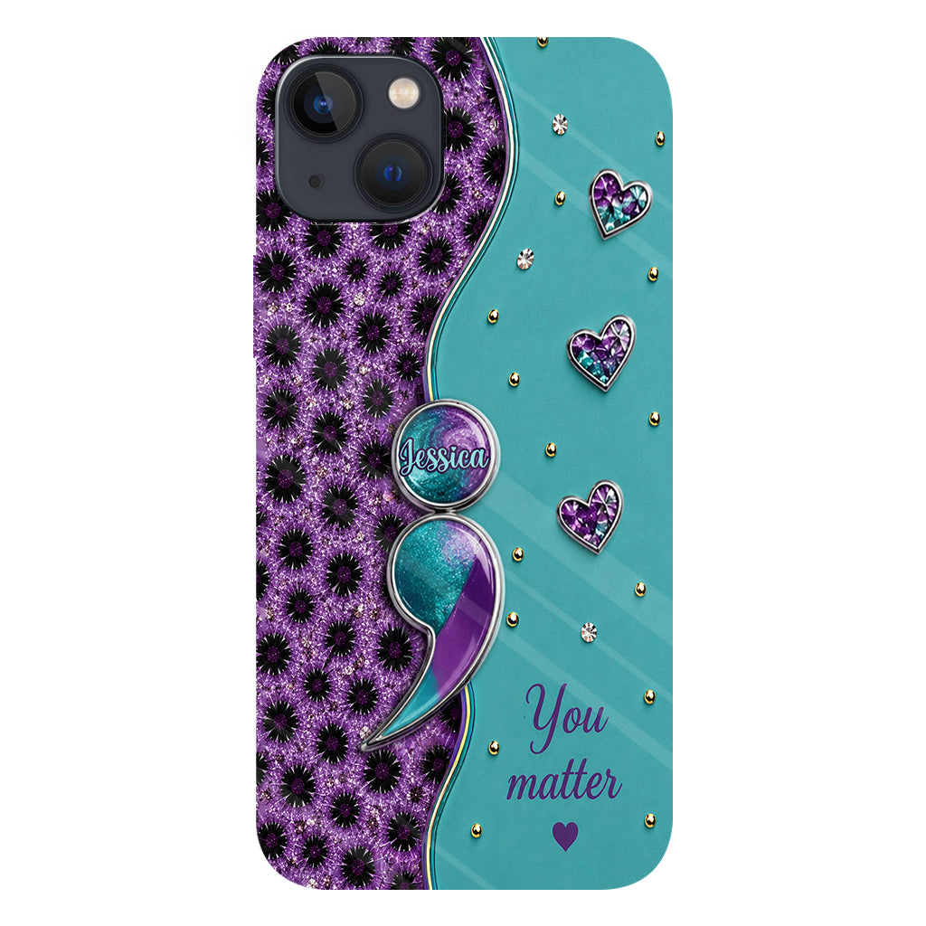 You Matter Teal Purple Semicolon - Personalized Suicide Prevention Full Print Phone Case