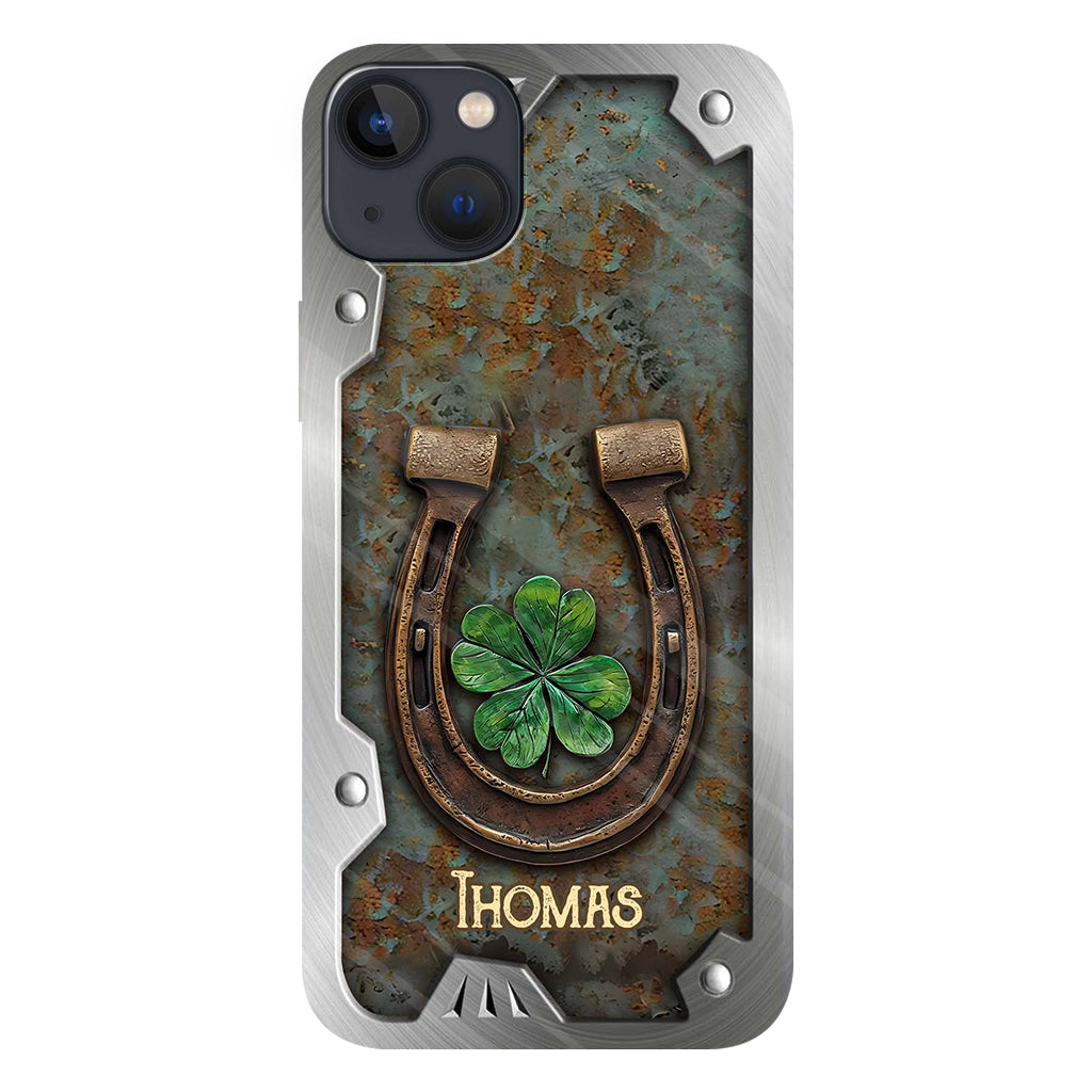Lucky Horseshoe Shamrock – Personalisierte Handyhülle mit Pferdemotiv