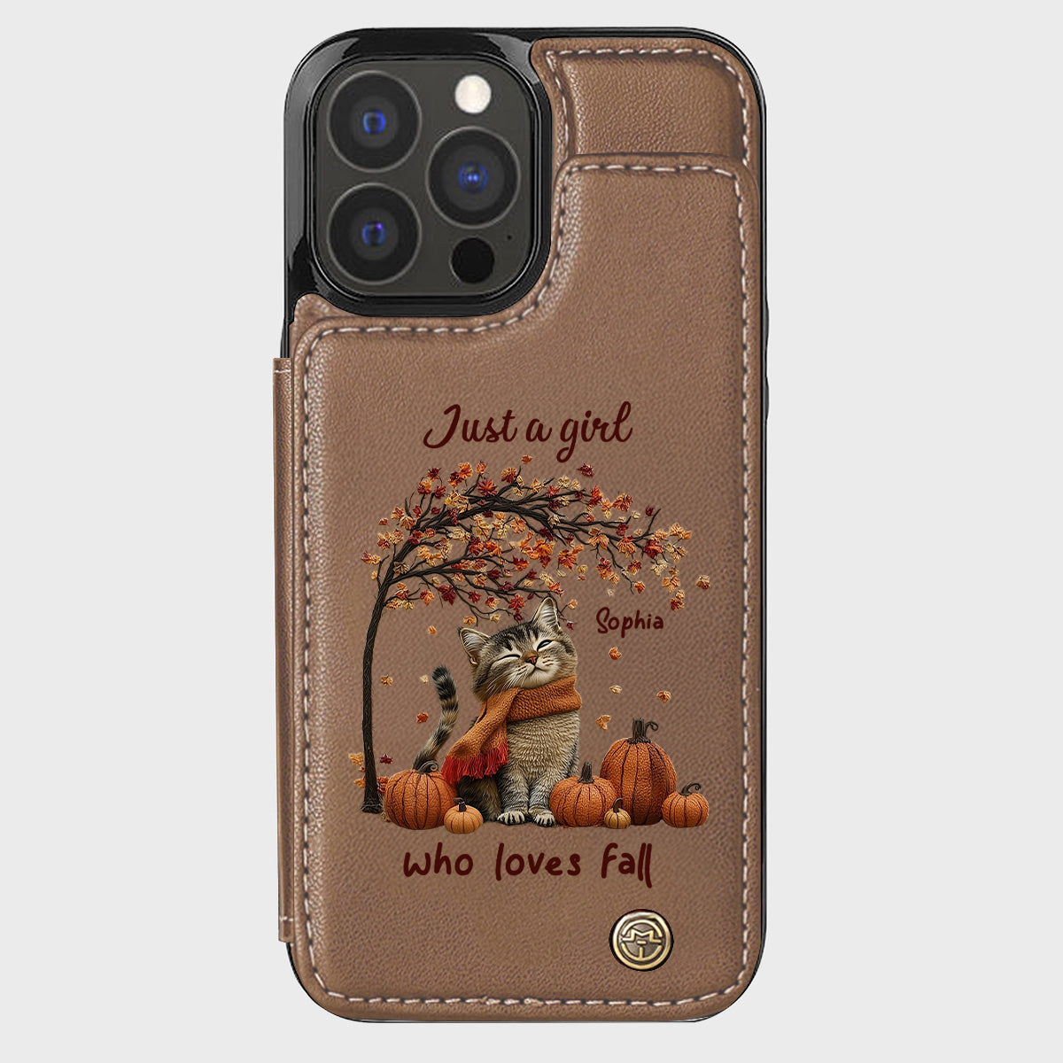 Einfach ein Mädchen, das den Herbst liebt – Personalisierte Handyhülle mit Katzenmotiv
