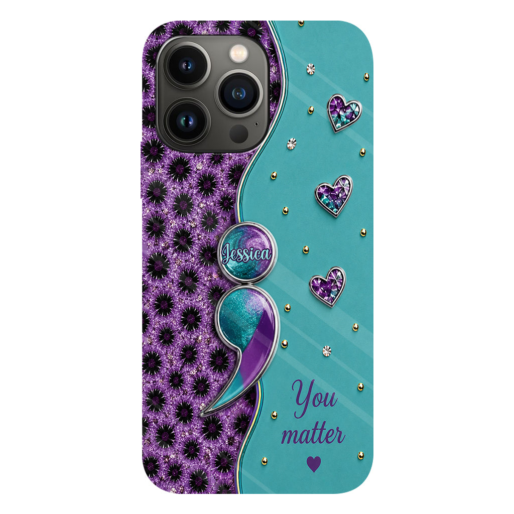 You Matter Teal Purple Semicolon - Personalized Suicide Prevention Full Print Phone Case
