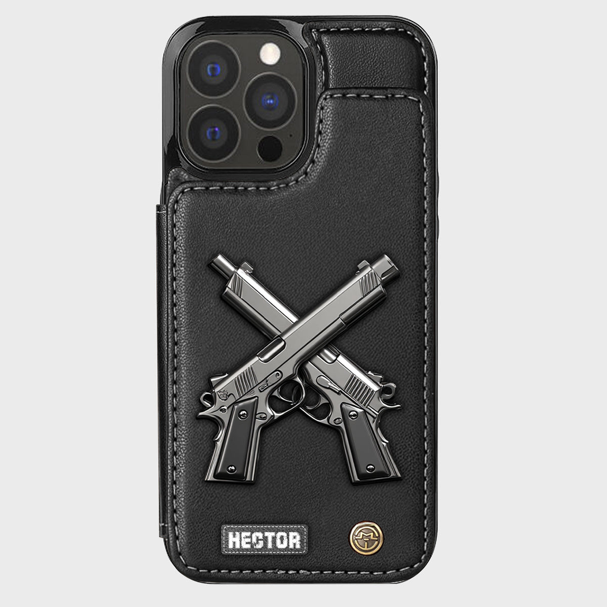 Gekreuzte Pistolen – Personalisierte Handyhülle mit taktischer Ausrüstung