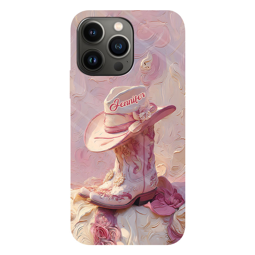 Pink Cowgirl - Personalized Cowgirl Full Print Phone Case & Phone Grip