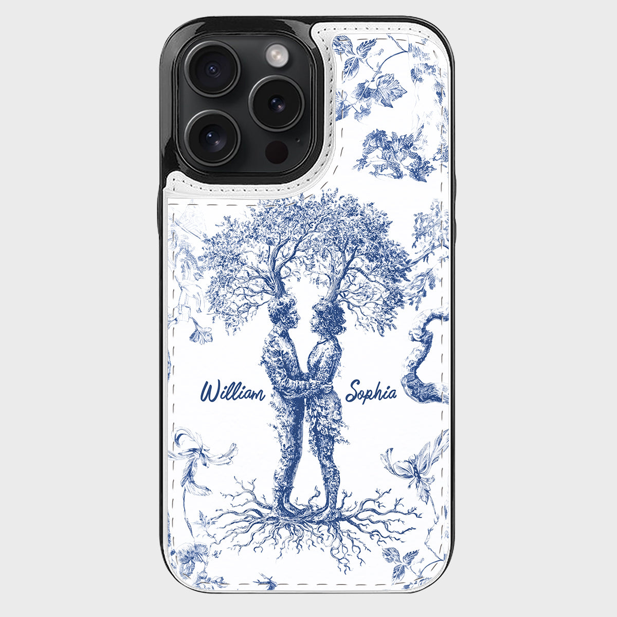 Jahrestagsgeschenk im Toile-de-Jouy-Stil: „Du & Ich, wir schaffen das“ – Personalisierte, faltbare Handyhülle für Paare