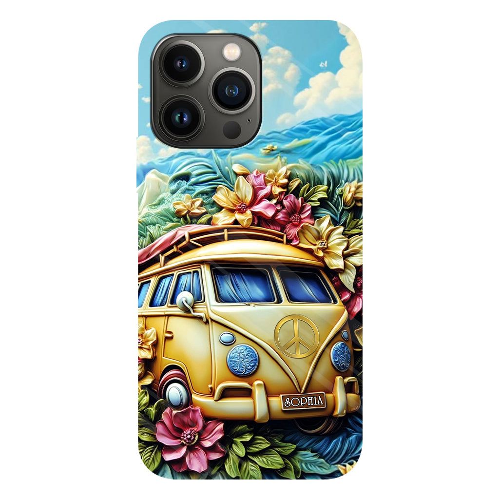 Floral Van Peace Sign - Personalized Hippie Full Print Phone Case