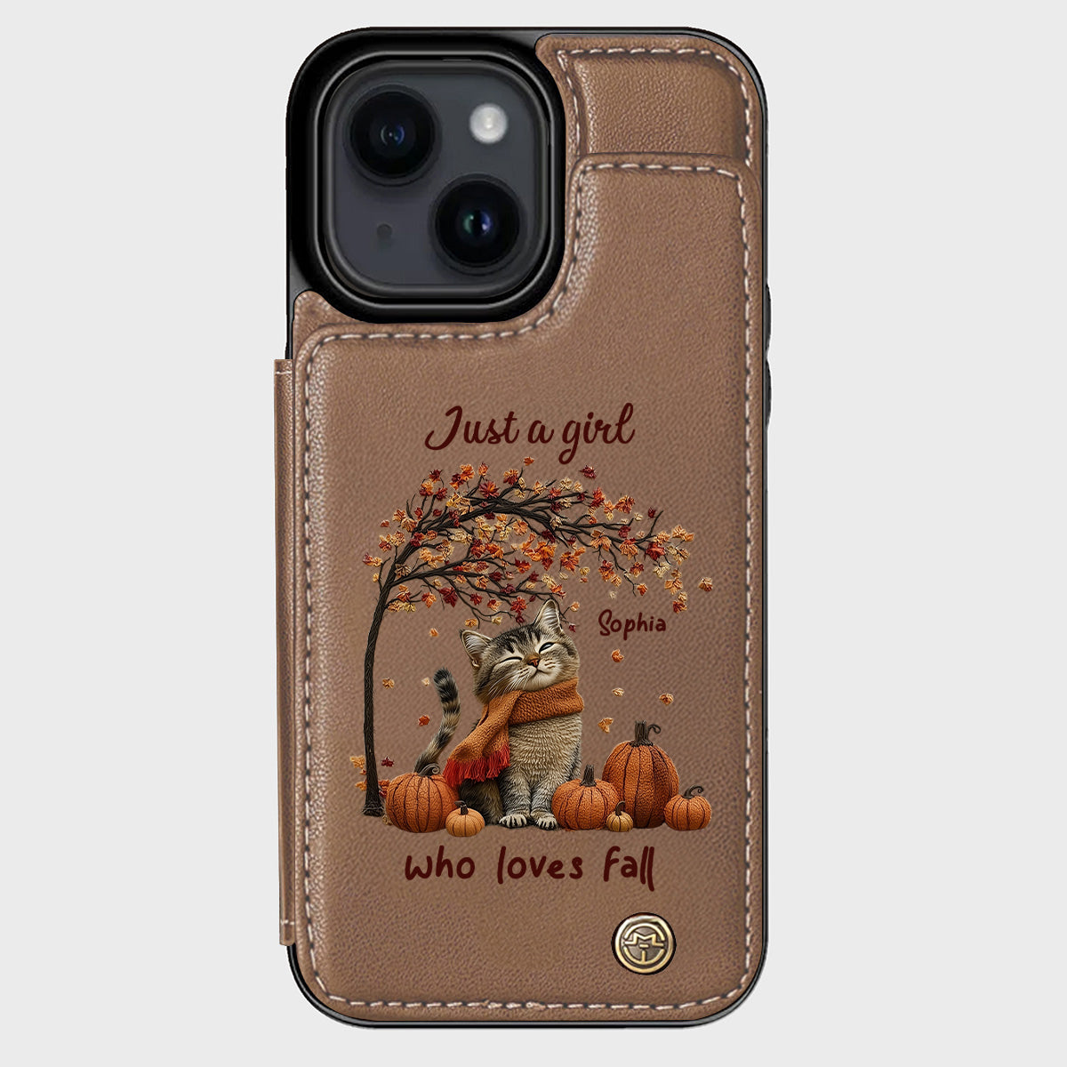 Einfach ein Mädchen, das den Herbst liebt – Personalisierte Handyhülle mit Katzenmotiv