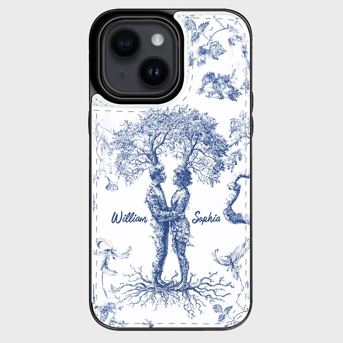Jahrestagsgeschenk im Toile-de-Jouy-Stil: „Du & Ich, wir schaffen das“ – Personalisierte, faltbare Handyhülle für Paare
