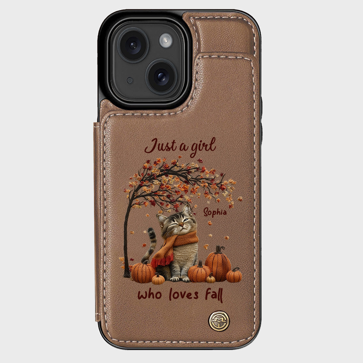 Einfach ein Mädchen, das den Herbst liebt – Personalisierte Handyhülle mit Katzenmotiv