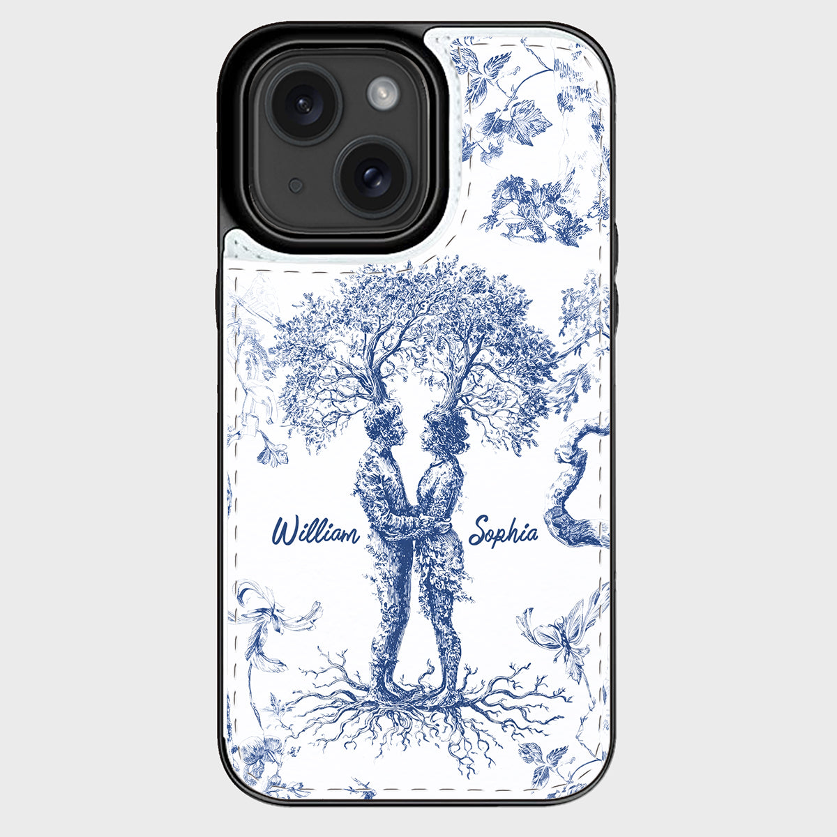 Jahrestagsgeschenk im Toile-de-Jouy-Stil: „Du & Ich, wir schaffen das“ – Personalisierte, faltbare Handyhülle für Paare