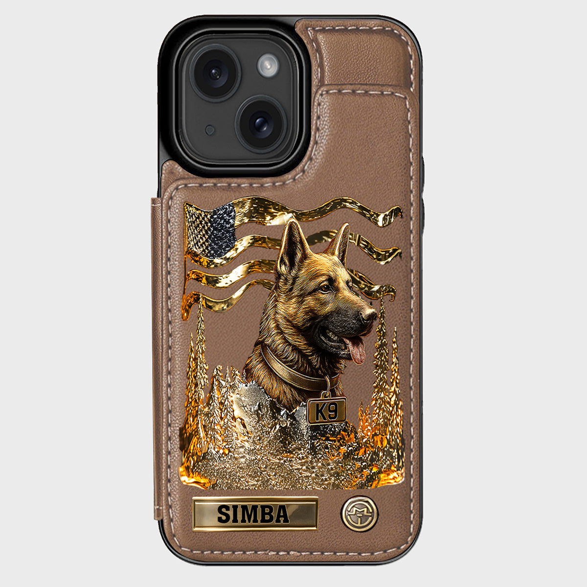 Ich liebe meinen Hund – Personalisierte Handyhülle mit Geldbörsenmotiv eines Deutschen Schäferhundes