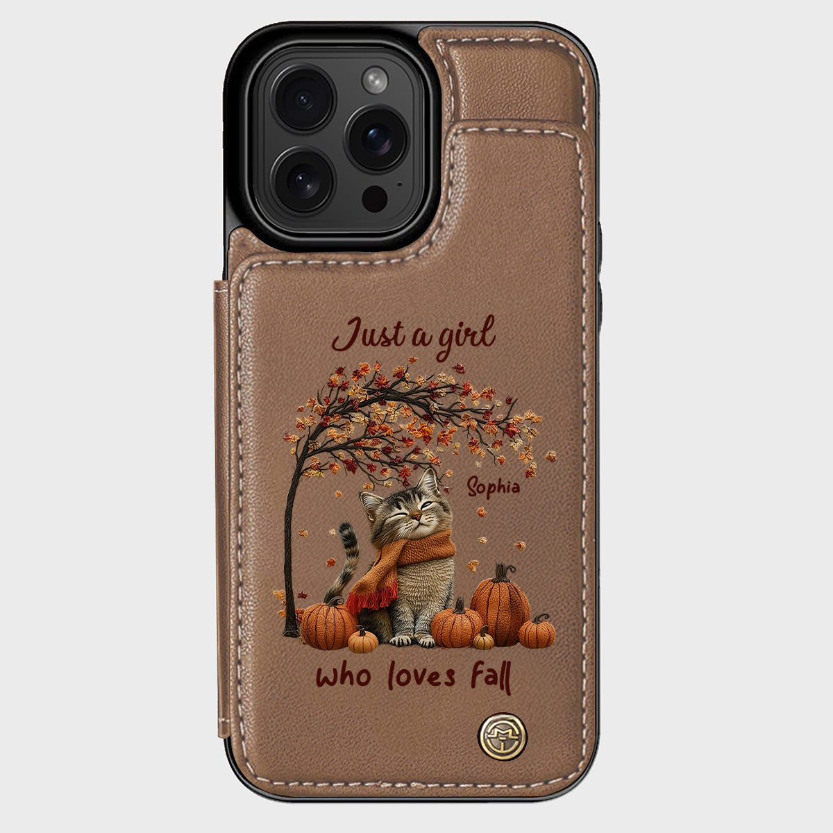 Einfach ein Mädchen, das den Herbst liebt – Personalisierte Handyhülle mit Katzenmotiv