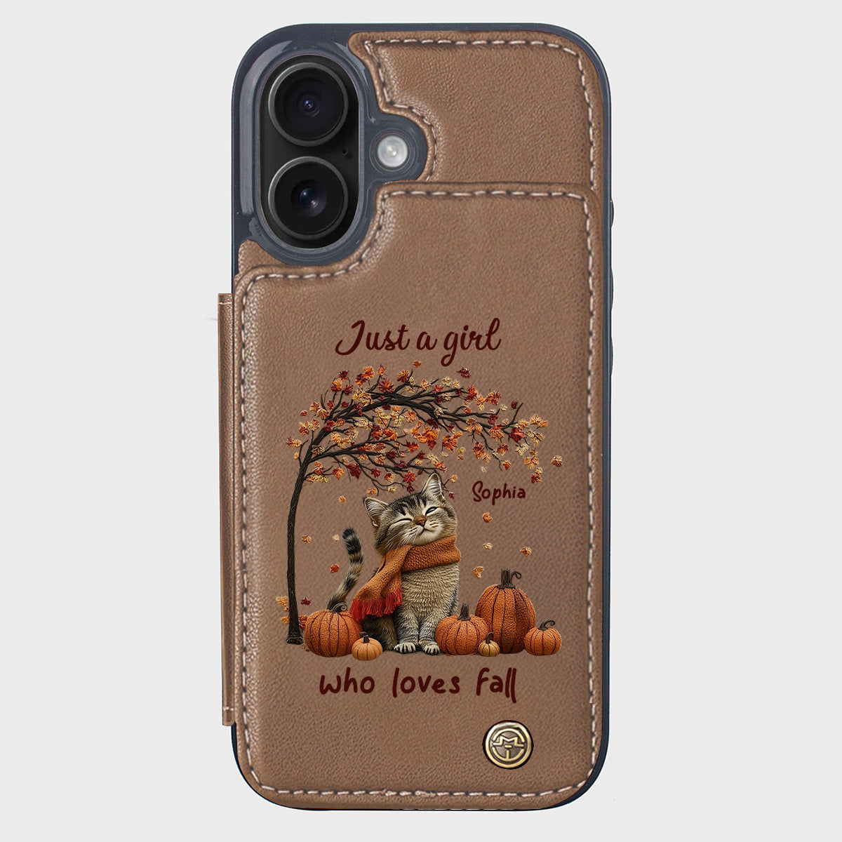 Einfach ein Mädchen, das den Herbst liebt – Personalisierte Handyhülle mit Katzenmotiv