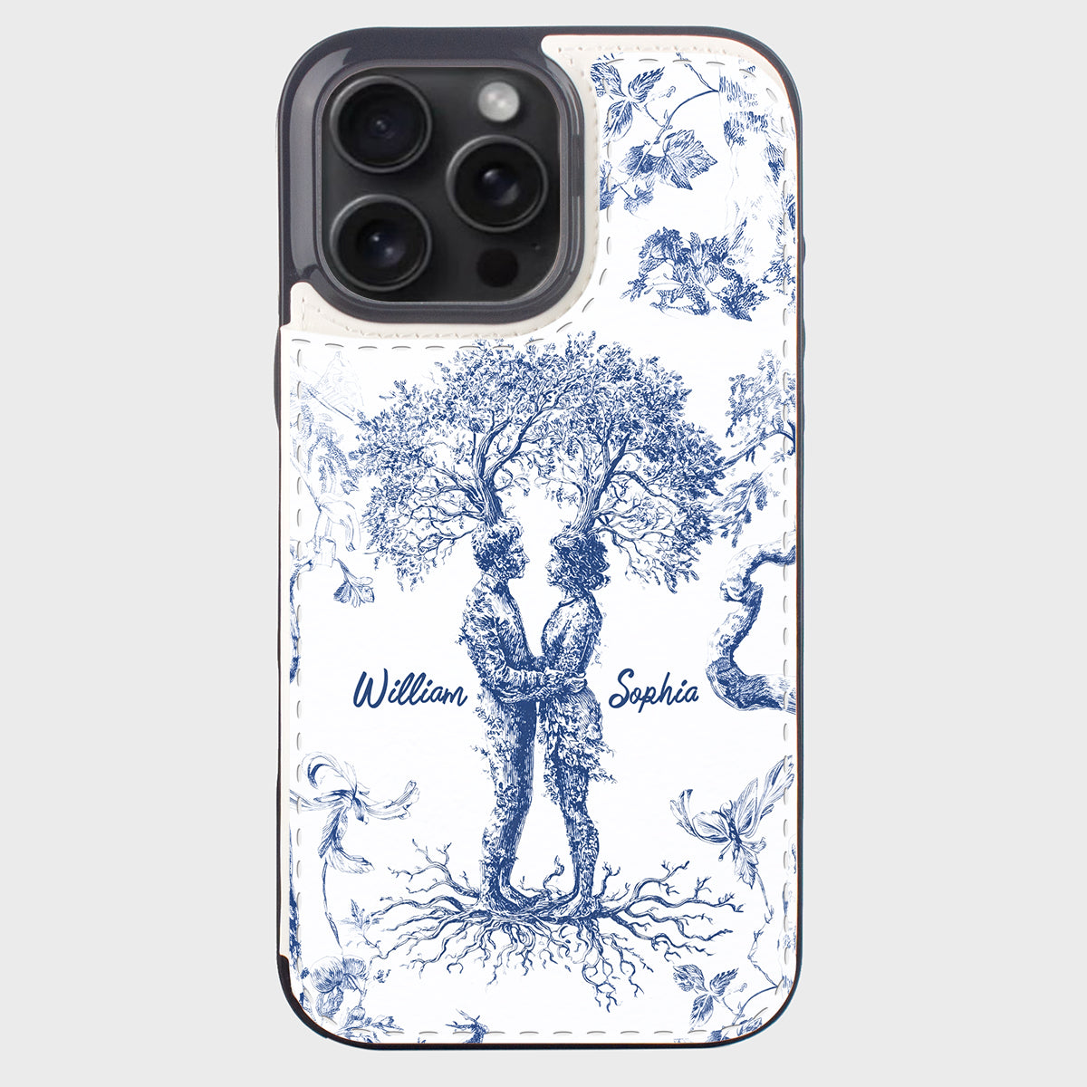 Jahrestagsgeschenk im Toile-de-Jouy-Stil: „Du & Ich, wir schaffen das“ – Personalisierte, faltbare Handyhülle für Paare