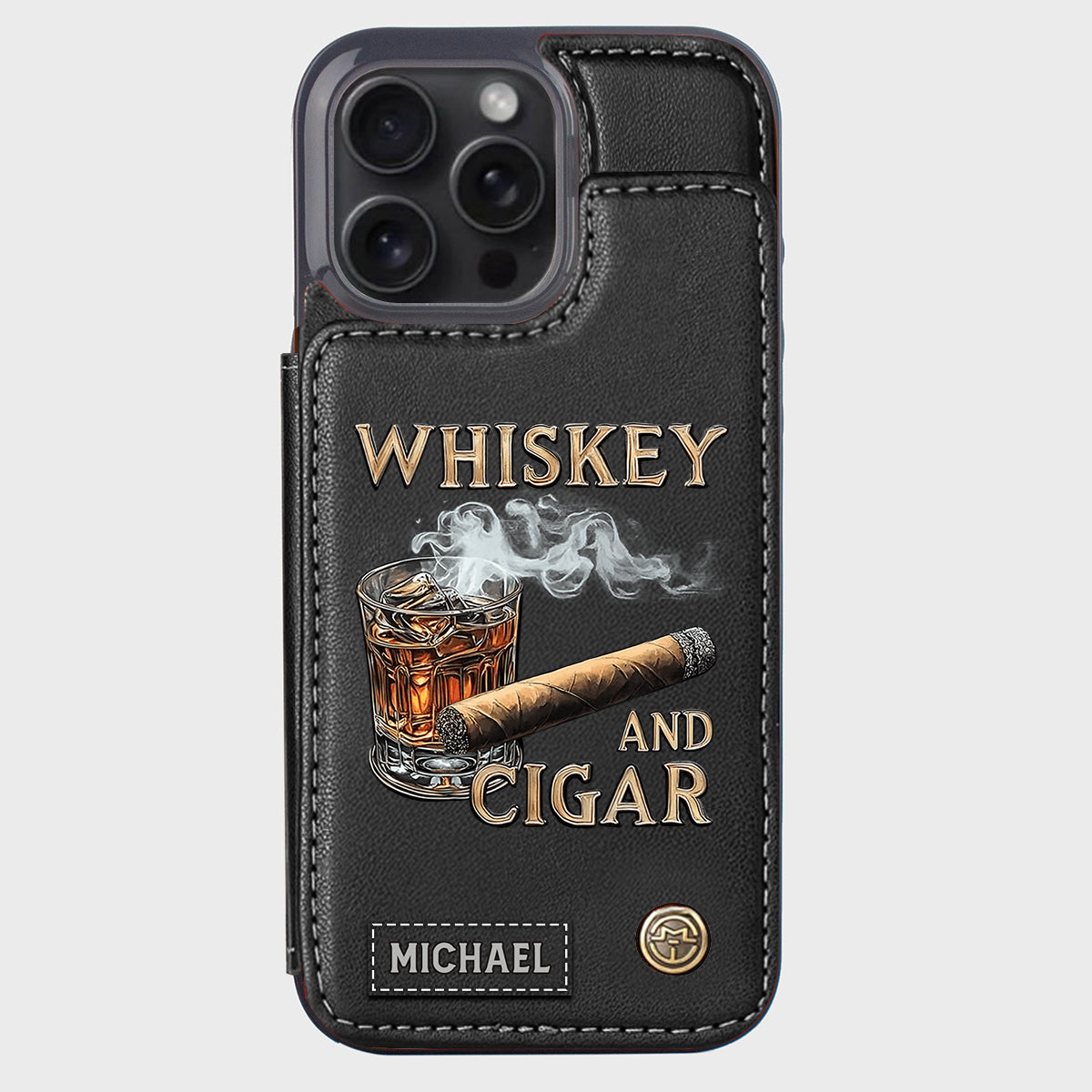 Whiskey And Cigar - Personalized Whisky Wallet Phone Case