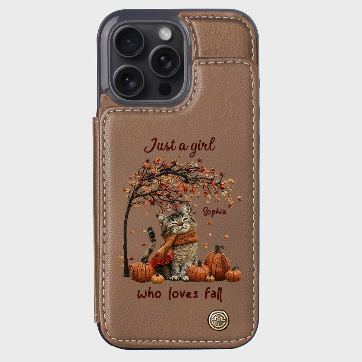 Einfach ein Mädchen, das den Herbst liebt – Personalisierte Handyhülle mit Katzenmotiv