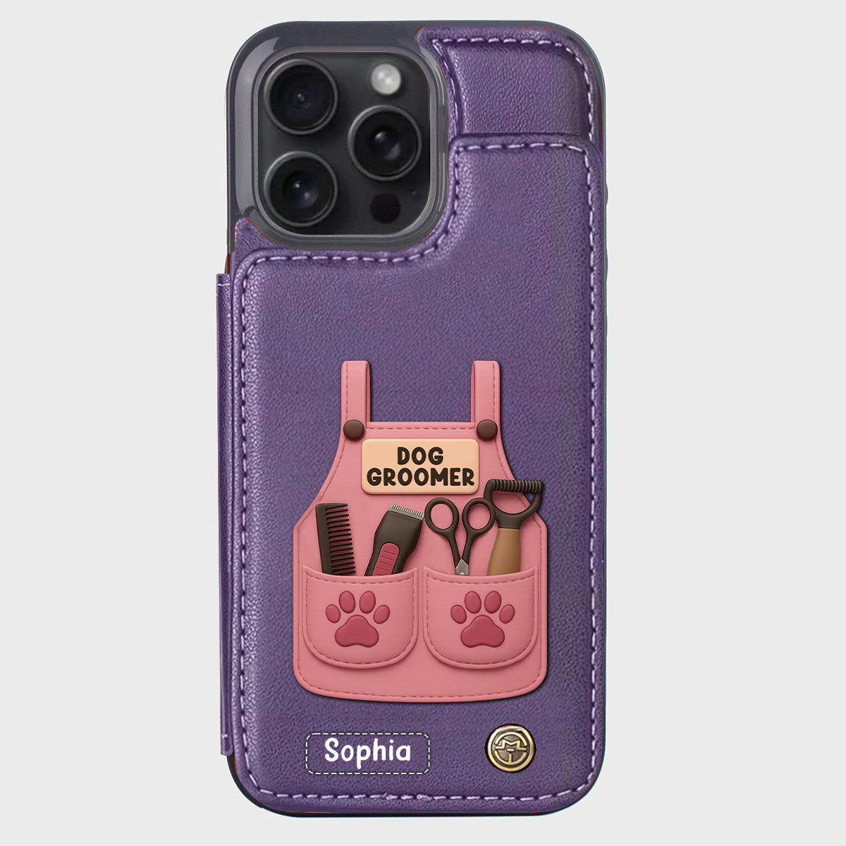 Dog Groomer Gift With Grooming Tools And Paw Prints - Personalized Dog Groomer Wallet Phone Case