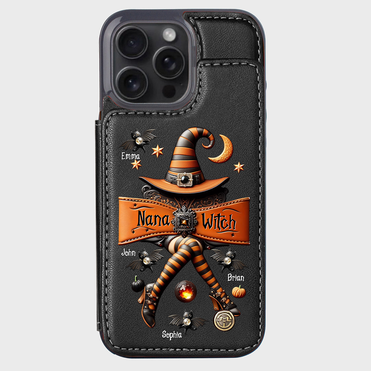 Halloween-Geschenk für Oma und Hexenmutter – Personalisierte Handyhülle mit Geldbörsenfunktion