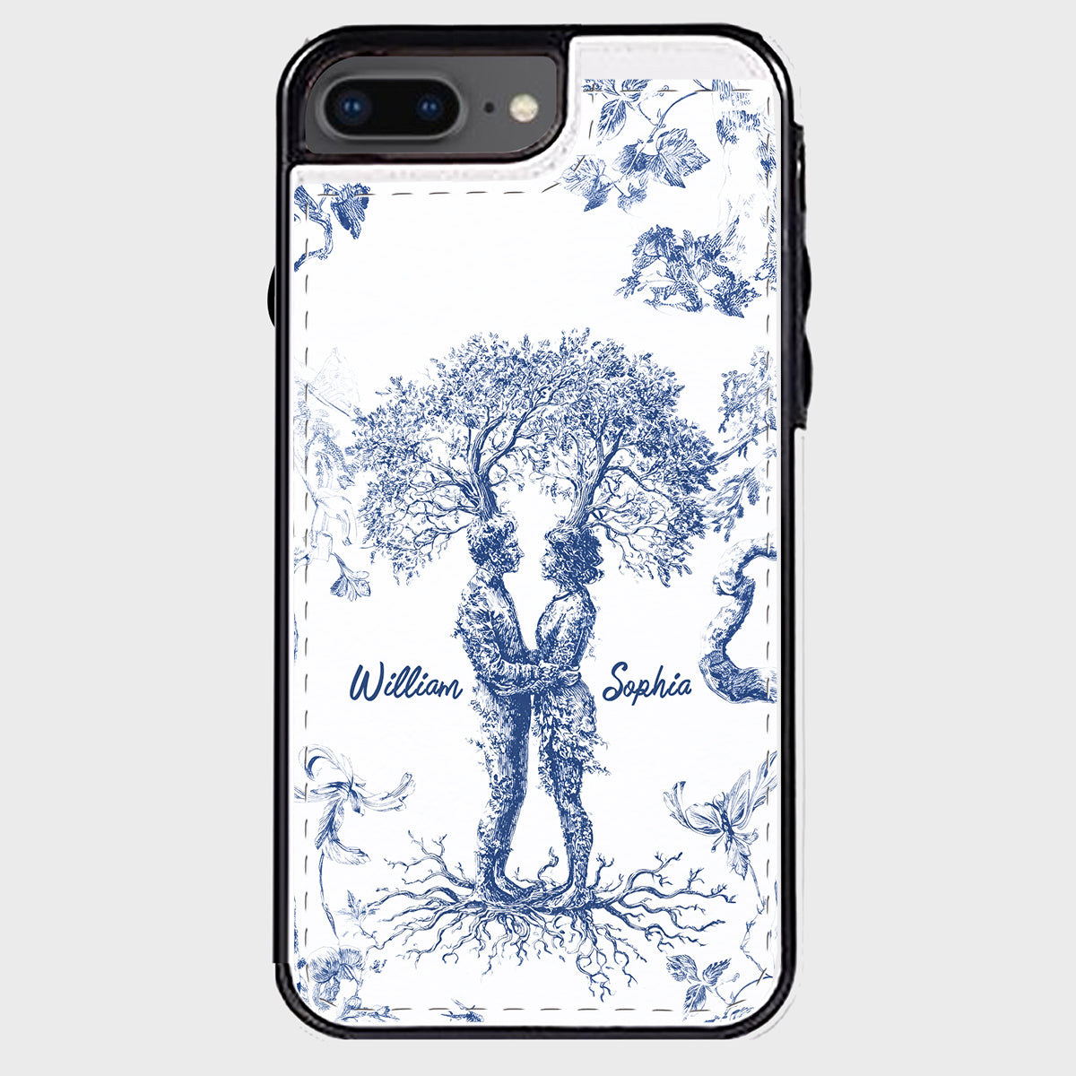 Jahrestagsgeschenk im Toile-de-Jouy-Stil: „Du & Ich, wir schaffen das“ – Personalisierte, faltbare Handyhülle für Paare