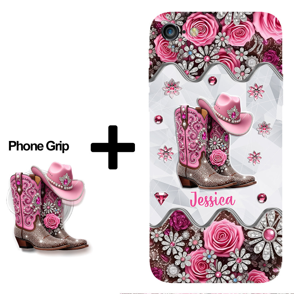 Cowgirl Boots - Personalized Cowgirl Full Print Phone Case & Phone Grip