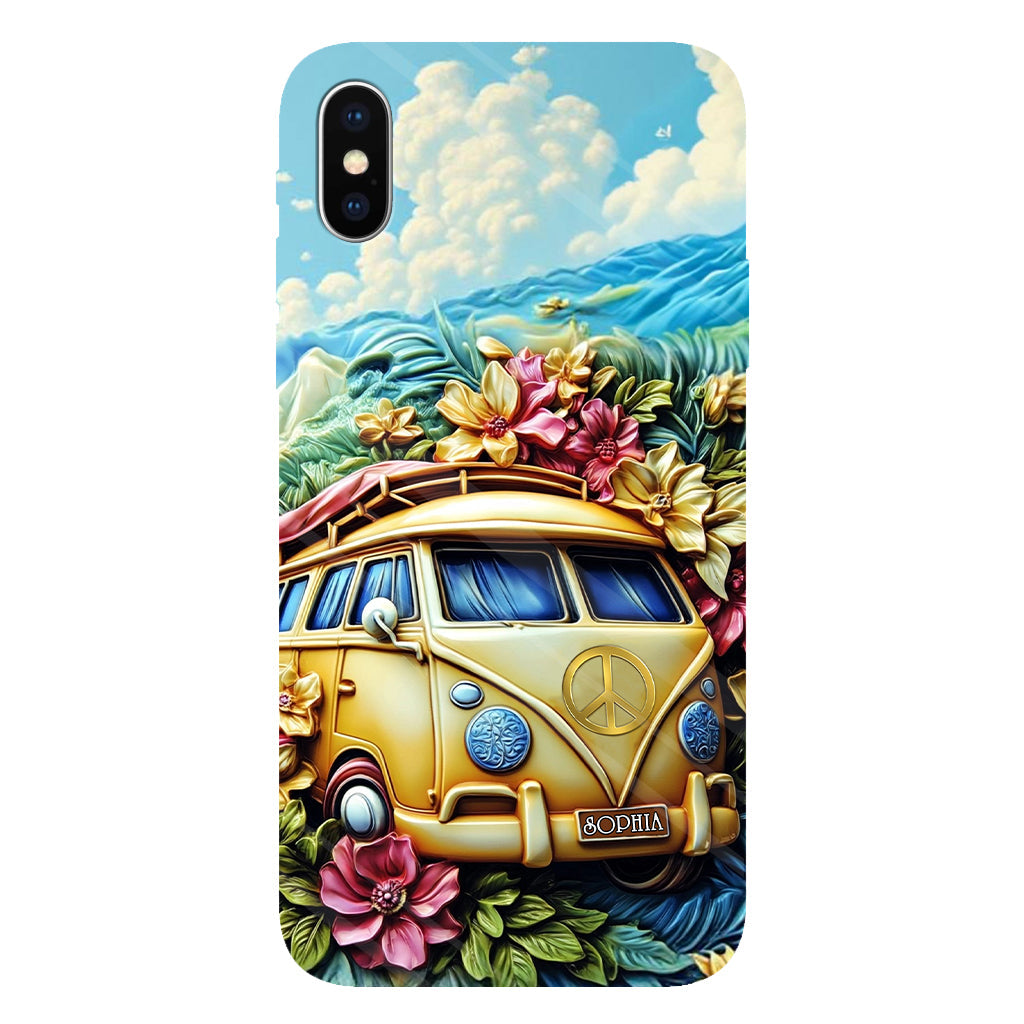 Floral Van Peace Sign - Personalized Hippie Full Print Phone Case
