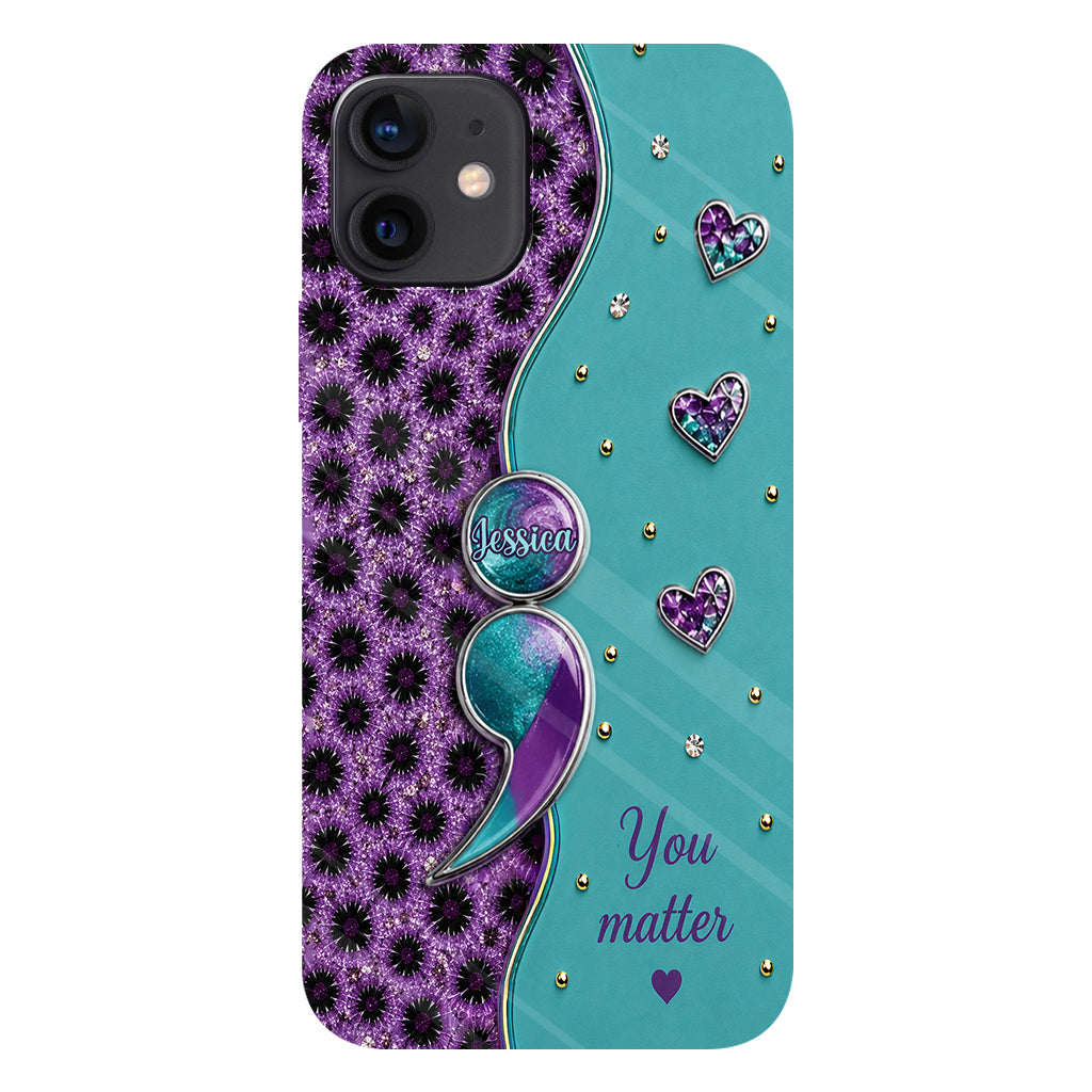 You Matter Teal Purple Semicolon - Personalized Suicide Prevention Full Print Phone Case