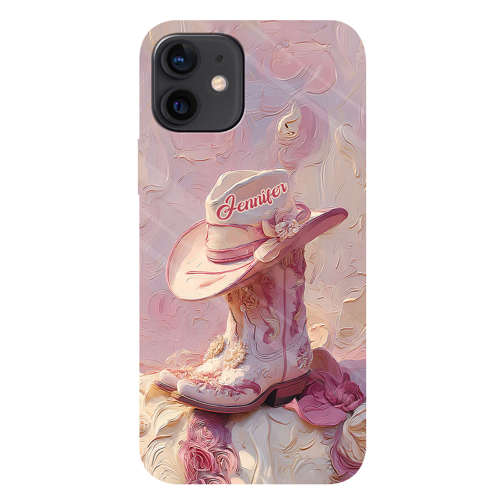 Pink Cowgirl - Personalized Cowgirl Full Print Phone Case & Phone Grip