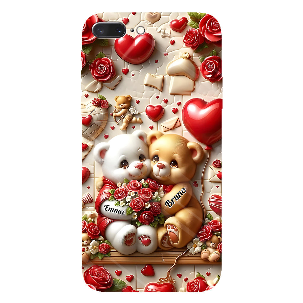 Cute Bear Couple - Personalized Couple Full Print Phone Case