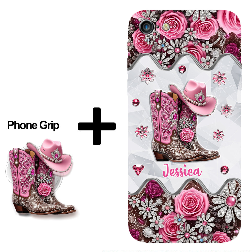 Cowgirl Boots - Personalized Cowgirl Full Print Phone Case & Phone Grip