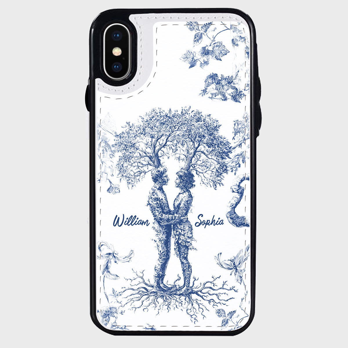 Jahrestagsgeschenk im Toile-de-Jouy-Stil: „Du & Ich, wir schaffen das“ – Personalisierte, faltbare Handyhülle für Paare